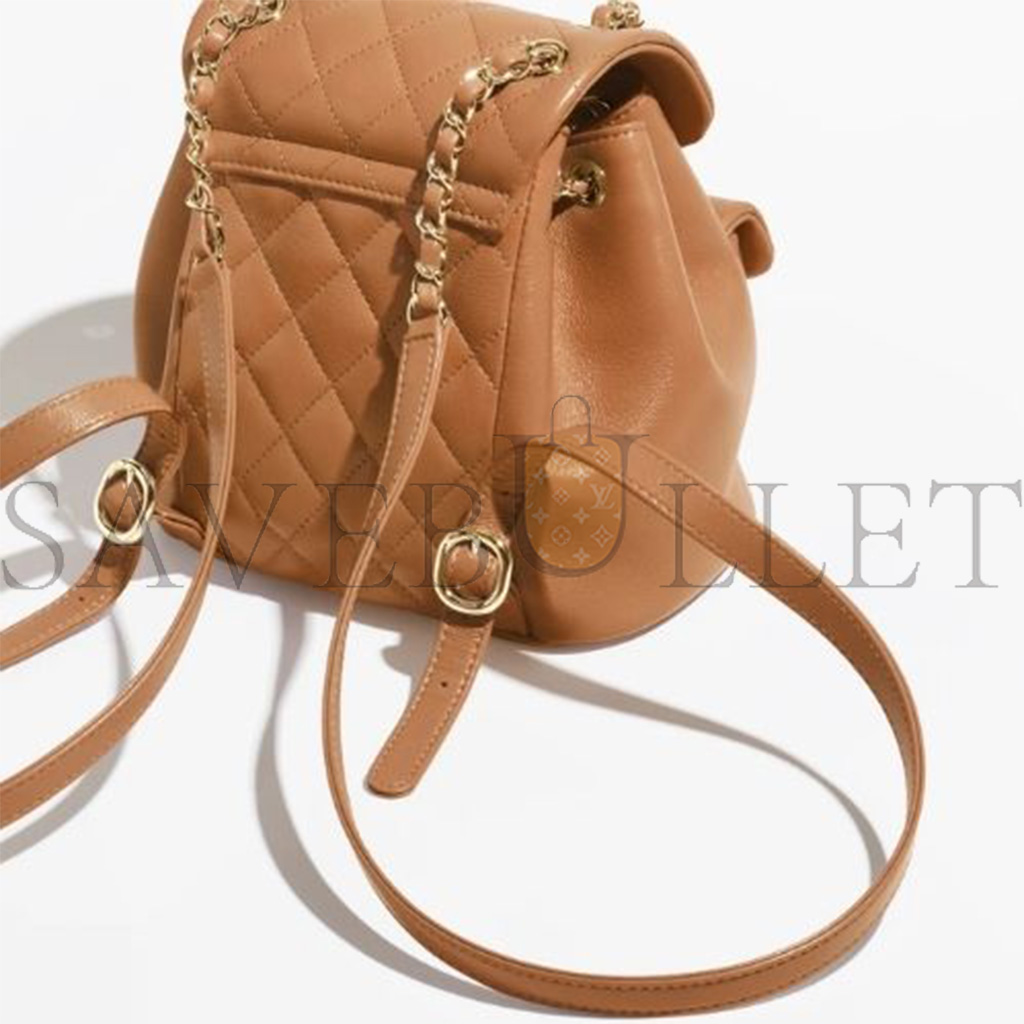 CHANEL MASTER LAMBSKIN QUILTED SMALL DUMA DRAWSTRING BACKPACK CARAMEL AS2908 (18.5*18*12cm)